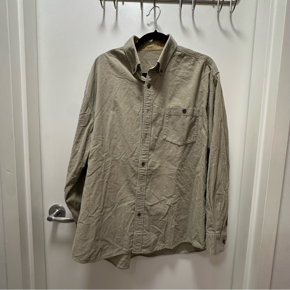 Vintage Casual Corduroy Tan Button-Up Shirt - Size L
